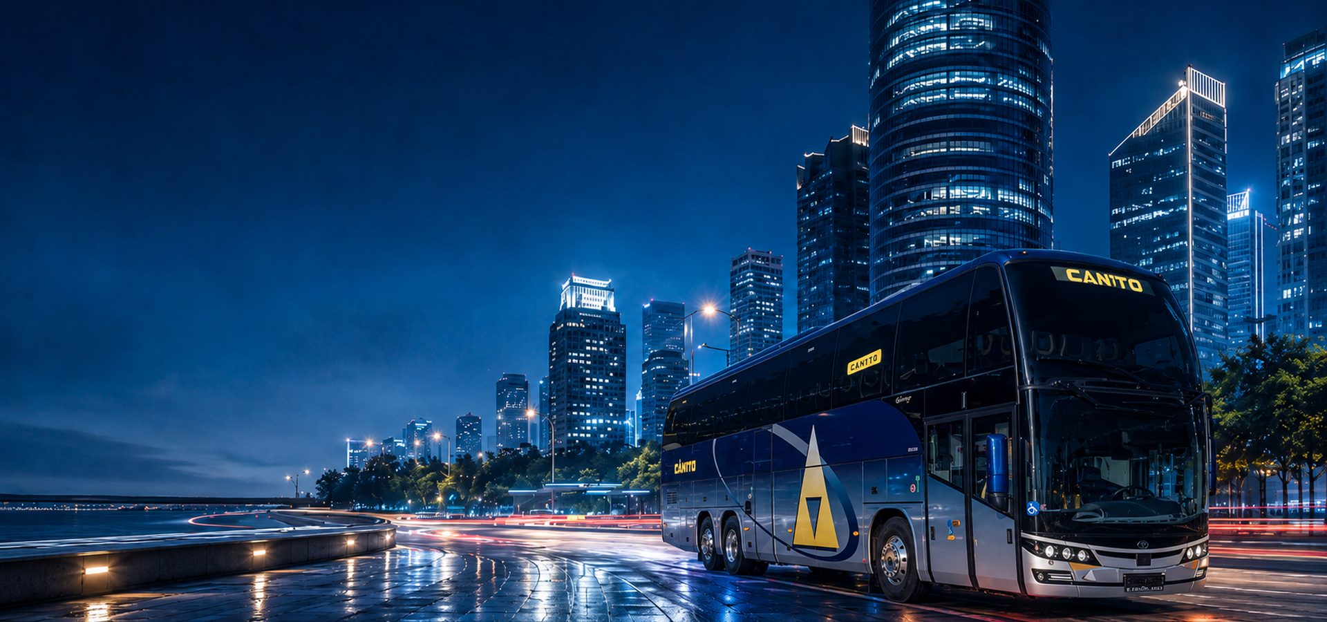 Autocar de Autocares CANITO en ciudad nocturna